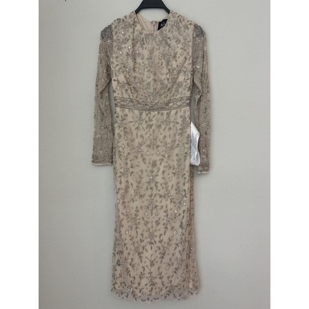 MacDuggal Cream Nude Long Sleeves Sequin Evening Dress Size 2